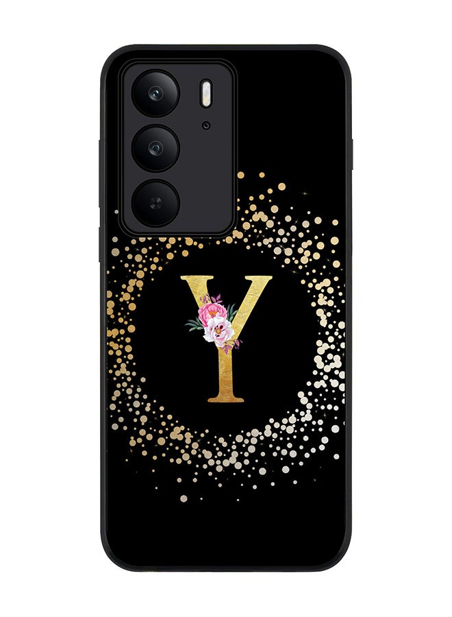 For Realme C75x / C75 4G Case,Slim fit Camera Protection, Shockproof Thin Phone cover  - Custom Monogram Floral - Y ( Black )